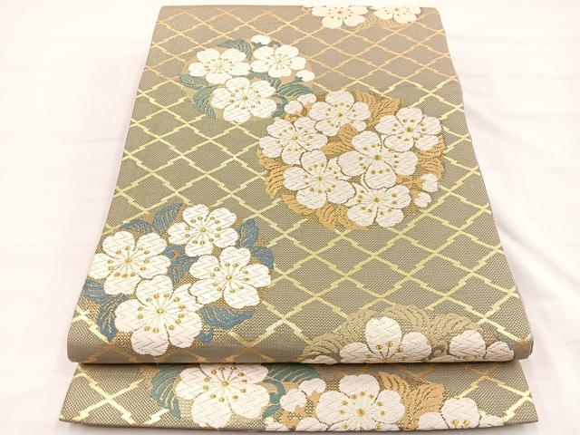 平和屋着物●六通柄袋帯　唐織　桜丸文　金糸　正絹　逸品　BAAY4081hv