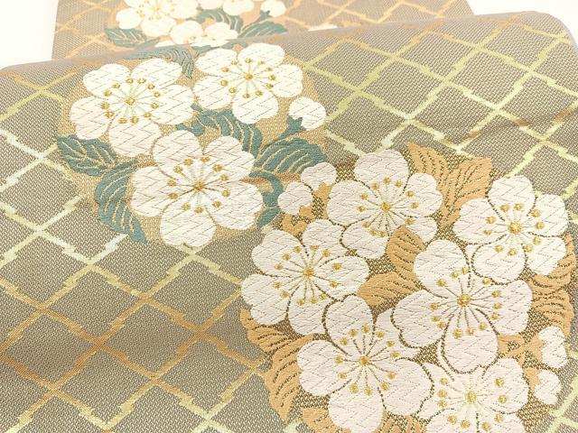 平和屋着物●六通柄袋帯　唐織　桜丸文　金糸　正絹　逸品　BAAY4081hv