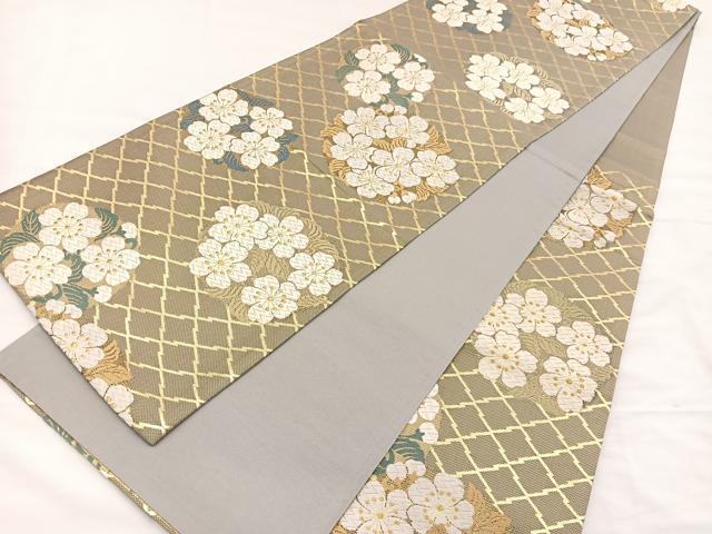 平和屋着物●六通柄袋帯　唐織　桜丸文　金糸　正絹　逸品　BAAY4081hv