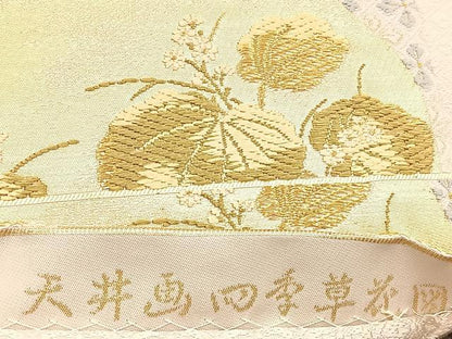 平和屋着物●六通柄袋帯　唐織　天井画四季草花図　金糸　正絹　逸品　BAAY4082hv