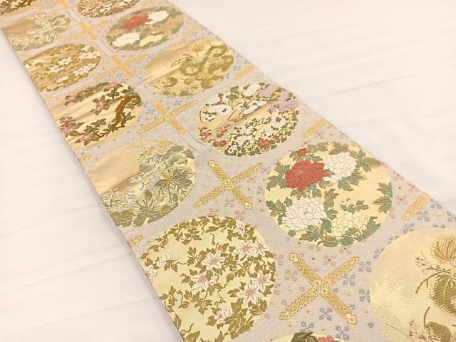 平和屋着物●六通柄袋帯　唐織　天井画四季草花図　金糸　正絹　逸品　BAAY4082hv