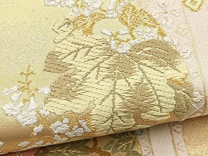 平和屋着物●六通柄袋帯　唐織　天井画四季草花図　金糸　正絹　逸品　BAAY4082hv