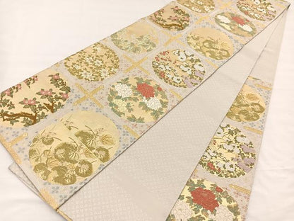 平和屋着物●六通柄袋帯　唐織　天井画四季草花図　金糸　正絹　逸品　BAAY4082hv