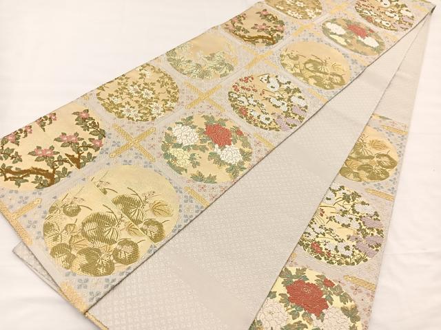 平和屋着物●六通柄袋帯　唐織　天井画四季草花図　金糸　正絹　逸品　BAAY4082hv