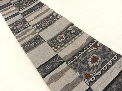 平和屋着物●両面　全通柄袋帯　ふくれ織　更紗花文　反端付き　正絹　逸品　BAAY4083hv