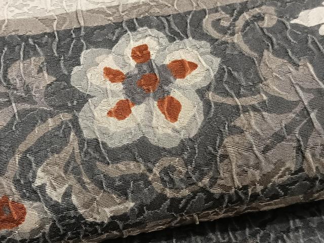 平和屋着物●両面　全通柄袋帯　ふくれ織　更紗花文　反端付き　正絹　逸品　BAAY4083hv