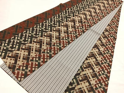 平和屋着物●両面　全通柄袋帯　幾何学文様　正絹　逸品　未使用　BAAY4084hv