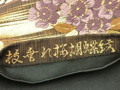 平和屋着物●六通柄袋帯　唐織　枝垂れ桜胡蝶紋　金糸　正絹　逸品　BAAY4086hv