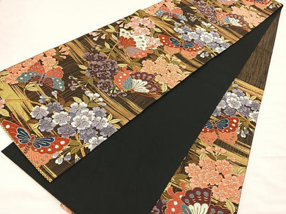 平和屋着物●六通柄袋帯　唐織　枝垂れ桜胡蝶紋　金糸　正絹　逸品　BAAY4086hv