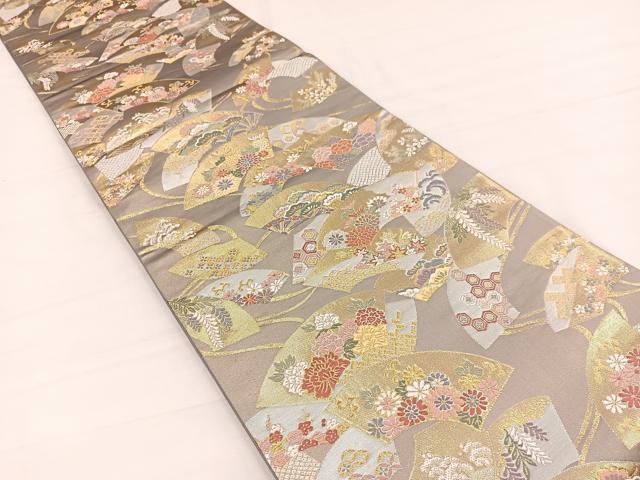 平和屋着物▼六通柄袋帯　唐織　扇面小花散らし文　金銀糸　正絹　逸品　BAAY4087hv