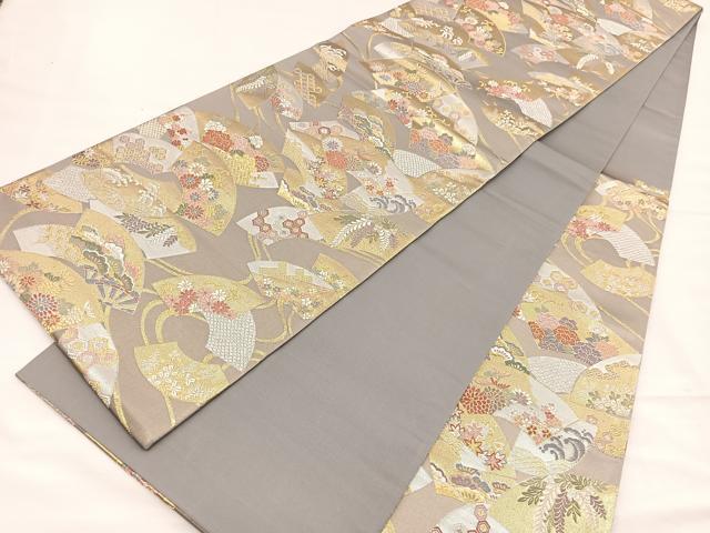 平和屋着物▼六通柄袋帯　唐織　扇面小花散らし文　金銀糸　正絹　逸品　BAAY4087hv