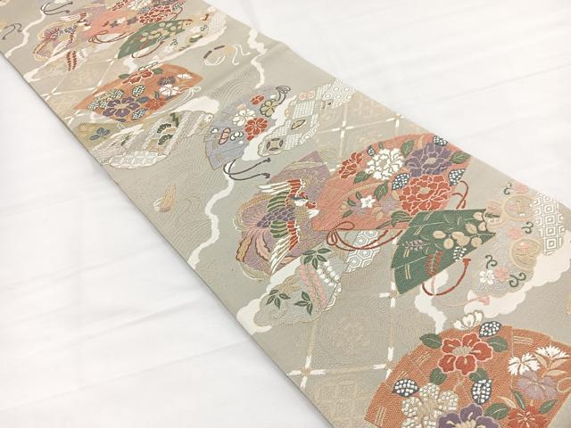 平和屋着物▼六通柄袋帯　唐織　鳳凰檜扇花文　金糸　正絹　逸品　未使用　BAAY4090hv