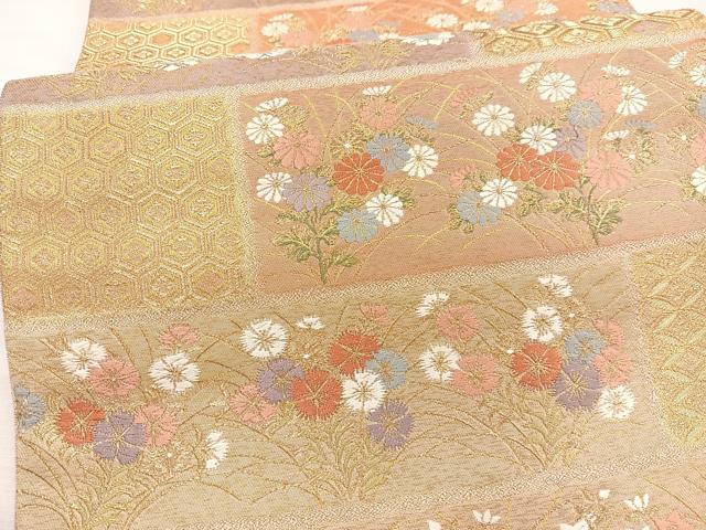 平和屋着物▼西陣　服部織物謹製　六通柄袋帯　唐織　有職花文　金銀糸　正絹　逸品　未使用　BAAY4091hv