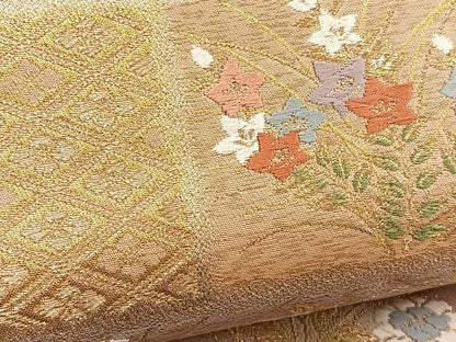 平和屋着物▼西陣　服部織物謹製　六通柄袋帯　唐織　有職花文　金銀糸　正絹　逸品　未使用　BAAY4091hv
