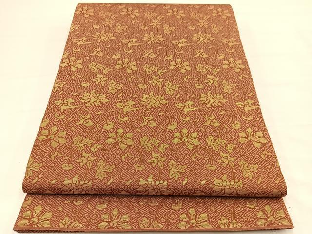 平和屋着物▼全通柄袋帯　花唐草文　金糸　正絹　逸品　BAAY4097hv