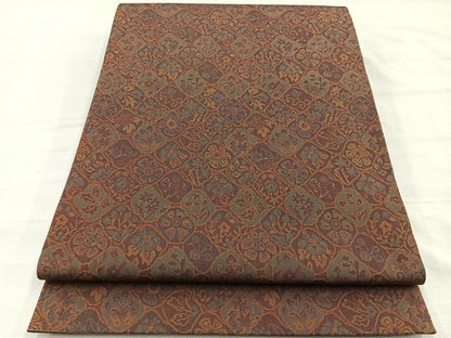 平和屋着物▼六通柄袋帯　草花文　正絹　逸品　BAAY4102hv
