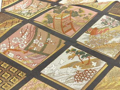 平和屋着物▼六通柄袋帯　唐織　菱天井風景文　金糸　正絹　逸品　BAAY4103hv