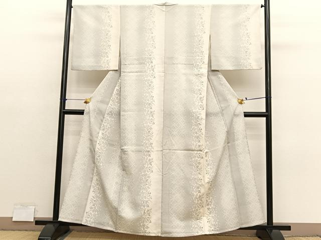 平和屋着物▽本塩沢　単衣　七宝枝葉文　正絹　逸品　BAAY4107hv