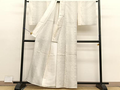 平和屋着物▽本塩沢　単衣　七宝枝葉文　正絹　逸品　BAAY4107hv