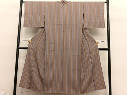平和屋着物▽上質な小紋　単衣　縞　正絹　逸品　BAAY4108hv