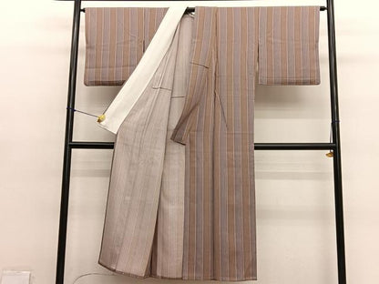 平和屋着物▽上質な小紋　単衣　縞　正絹　逸品　BAAY4108hv