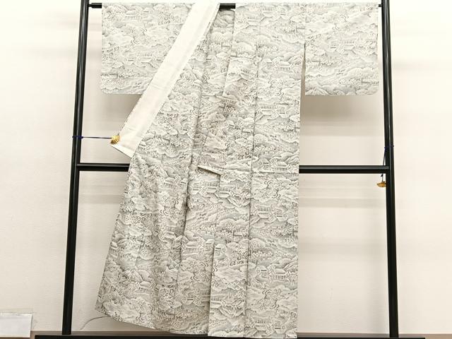 平和屋着物▽上質な紬　単衣　風景文　正絹　逸品　BAAY4109hv