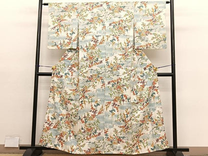 平和屋着物▽上質な小紋　単衣　草花文　暈し染め　金彩　鈴乃屋扱い　正絹　逸品　BAAY4110hv