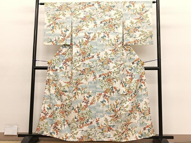 平和屋着物▽上質な小紋　単衣　草花文　暈し染め　金彩　鈴乃屋扱い　正絹　逸品　BAAY4110hv