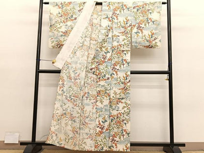 平和屋着物▽上質な小紋　単衣　草花文　暈し染め　金彩　鈴乃屋扱い　正絹　逸品　BAAY4110hv