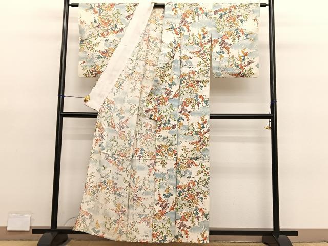 平和屋着物▽上質な小紋　単衣　草花文　暈し染め　金彩　鈴乃屋扱い　正絹　逸品　BAAY4110hv