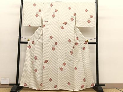 平和屋着物▽上質な小紋　単衣　破れ色紙花文　松坂屋扱い　正絹　逸品　BAAY4112hv