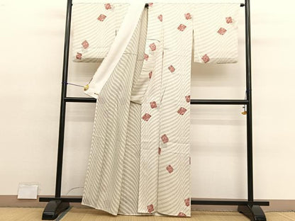 平和屋着物▽上質な小紋　単衣　破れ色紙花文　松坂屋扱い　正絹　逸品　BAAY4112hv