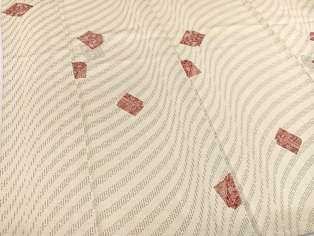 平和屋着物▽上質な小紋　単衣　破れ色紙花文　松坂屋扱い　正絹　逸品　BAAY4112hv