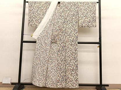平和屋着物▽上質な小紋　単衣　花鳥文　正絹　逸品　未使用　BAAY4115hv
