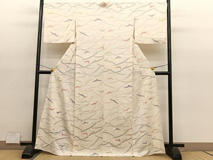 平和屋着物▽上質な小紋　単衣　飛鶴文　金彩　正絹　逸品　BAAY4117hv