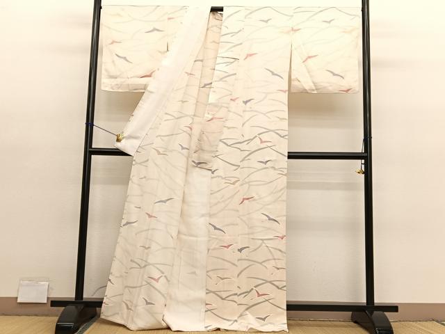 平和屋着物▽上質な小紋　単衣　飛鶴文　金彩　正絹　逸品　BAAY4117hv