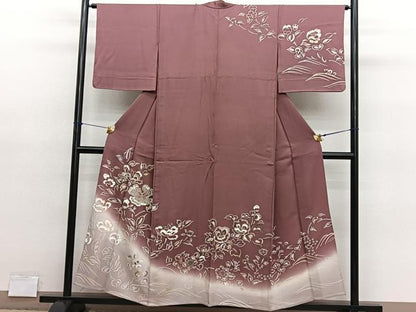 平和屋着物▽訪問着　単衣　刺繍　草花文　暈し染め　金彩　正絹　逸品　BAAY4119hv