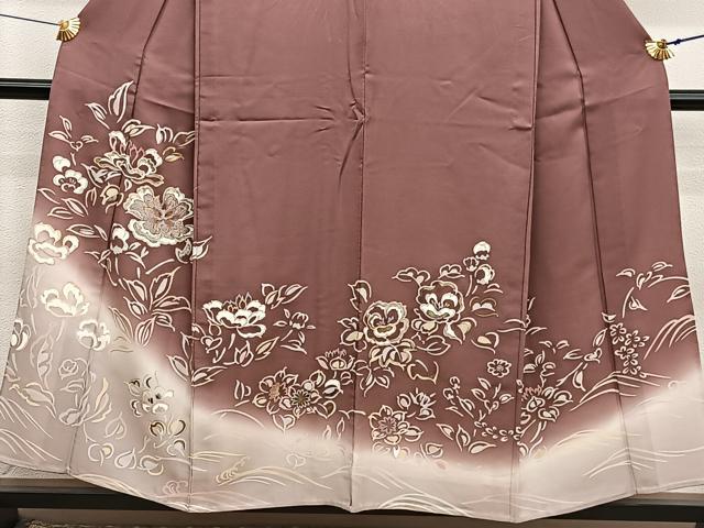 平和屋着物▽訪問着　単衣　刺繍　草花文　暈し染め　金彩　正絹　逸品　BAAY4119hv