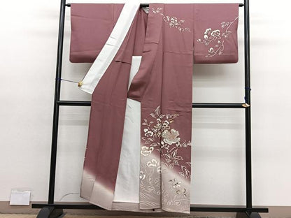 平和屋着物▽訪問着　単衣　刺繍　草花文　暈し染め　金彩　正絹　逸品　BAAY4119hv
