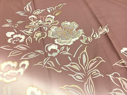 平和屋着物▽訪問着　単衣　刺繍　草花文　暈し染め　金彩　正絹　逸品　BAAY4119hv