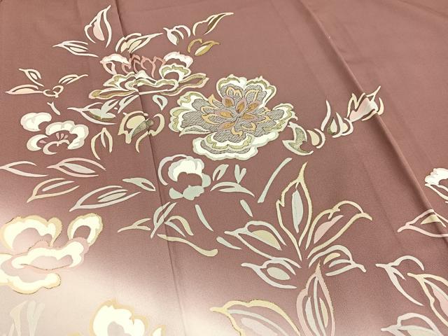 平和屋着物▽訪問着　単衣　刺繍　草花文　暈し染め　金彩　正絹　逸品　BAAY4119hv
