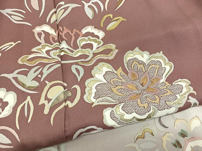 平和屋着物▽訪問着　単衣　刺繍　草花文　暈し染め　金彩　正絹　逸品　BAAY4119hv