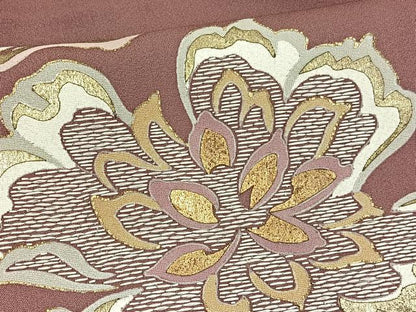 平和屋着物▽訪問着　単衣　刺繍　草花文　暈し染め　金彩　正絹　逸品　BAAY4119hv