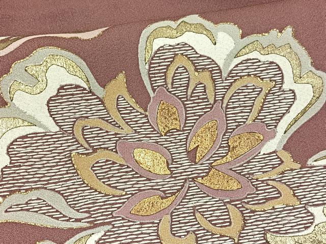 平和屋着物▽訪問着　単衣　刺繍　草花文　暈し染め　金彩　正絹　逸品　BAAY4119hv