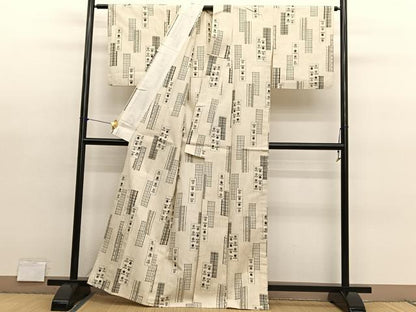 平和屋着物▽上質な紬　単衣　短冊格子花文　正絹　逸品　BAAY4120hv