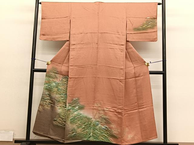 平和屋着物▽訪問着　単衣　風景文　暈し染め　金彩　正絹　逸品　BAAY4121hv