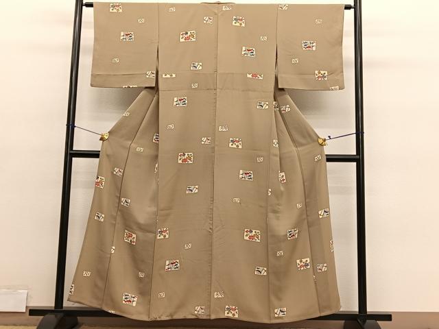 平和屋着物▽上質な小紋　単衣　型染め　色紙花文　正絹　逸品　BAAY4122hv