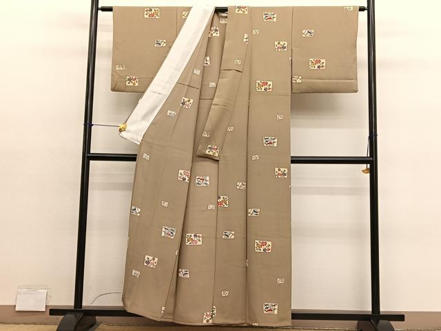 平和屋着物▽上質な小紋　単衣　型染め　色紙花文　正絹　逸品　BAAY4122hv