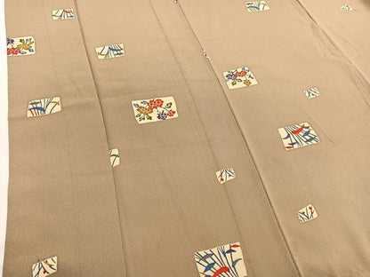 平和屋着物▽上質な小紋　単衣　型染め　色紙花文　正絹　逸品　BAAY4122hv