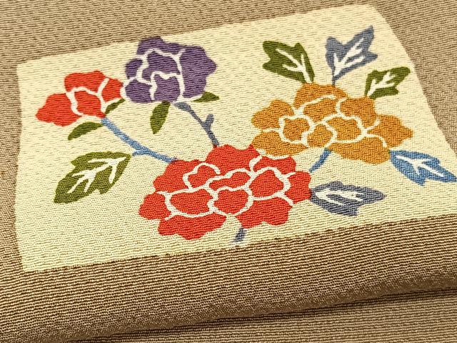 平和屋着物▽上質な小紋　単衣　型染め　色紙花文　正絹　逸品　BAAY4122hv